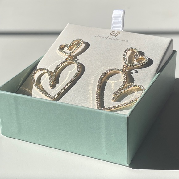 House of Harlow 1960 Double Hearts Earrings with Glass Stones - Picture 2 of 3